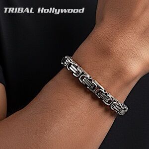 NEW .925 Silver/SS Byzantine Thick 6MM Chain Bracelet w/Box, Size 8”